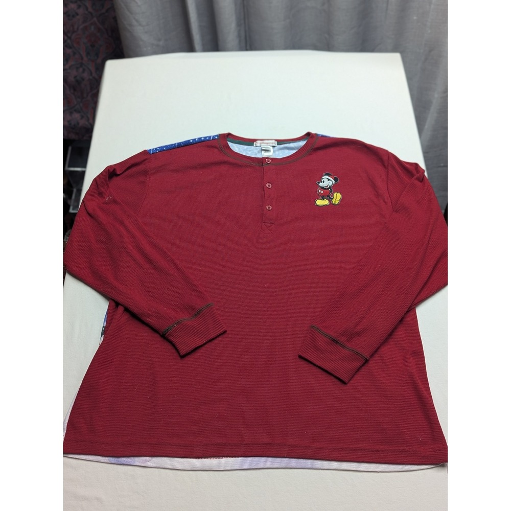 Disney Store Mickey Mouse Waffle Knit Henley Top Burgundy XL House of Mickey